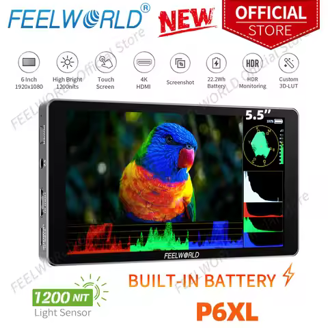 FEELWORLD P6XL 6 Inch 1200nit Aluminium Built-in Battery DSLR Camera Field Monitor Touch Screen 4K H