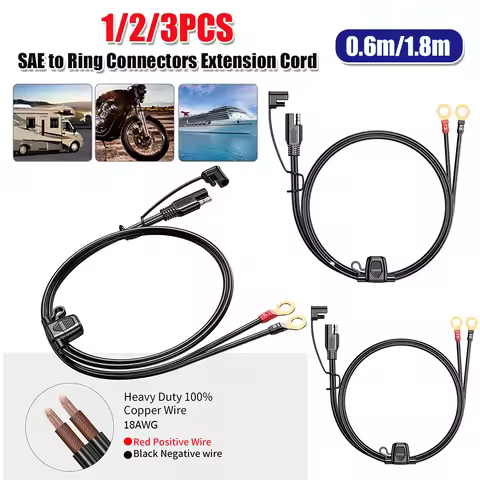 12-24V Ring Terminal Cable Connector 2FT 6FT 18AWG 2 Pin To O Ring Terminal Extension Cord for Car M