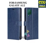 Leather Flip Cover SAMSUNG GALAXY A12 - Wallet Case Kulit - Casing Dompet Case Wallet Leather Flip Case SAMSUNG GALAXY A12 Casing Hp Leather Dompet Kulit FLIP COVER WALLET