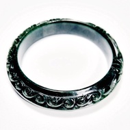 (J48) กำไลหยก แกะสลัก พม่าแท้ Jadeite Type A Size 55 mm. หยกแท้ 100% งานแกะสวยปราณีต งดงาม