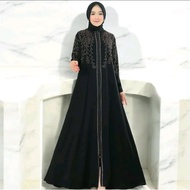 Turkish Abaya Dress, Arabic Abaya, Jetblack Material, Swarovski Mote Embroidery, Latest CAMILLA Mode