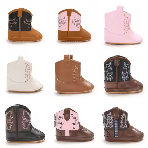 Western Denim Baby Winter Boots, Fashion Warm Casual First Walkers Shoes for Boys Girls 0-18 Months