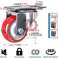 SET 4 PCS RODA TROLY CASTOR PU MERAH HEAVY DUTY BEARING 3 INCH