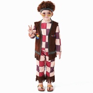 Kids Boys 70s Vintage Hip Hop Cosplay Costume Model Show Children's Day Hippie Fringe Outfit Hippy Clothes