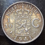 Koin Perak ⅒ Gulden 1941 P Netherlands East Indies (Indonesia) Perak/Silver.720 ±1.25gr 15mm