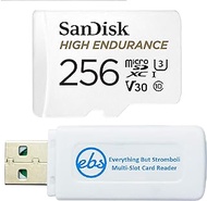SanDisk 256GB High Endurance Video MicroSDXC Card for Dash Cams Works with Garmin Mini 2, 47, 57, 67W Series (SDSQQNR-256G-GN6IA) Bundle with Everything But Stromboli SD &amp; Micro SD Memory Card Reader