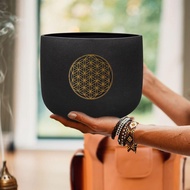 Hye-eun 8inch Black With Life Flower Professional Crystal Singing Bowl 432hz/440hz Sound Healing Bat