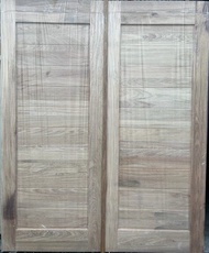 Pintu Kayu Depan Rumah (Full Solid Core) Wooden Door Design Line Double Leaf White Primer (Crack & M