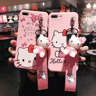 Hello Kitty Cute Cartoon Stand Phone Case OPPO A3 A5 A7 A3S A5S A71 A39 A59 A73 A83 A77 R17 R11 R11S R9 R9S PLUS TPU Soft Case Cover With Hand Rope