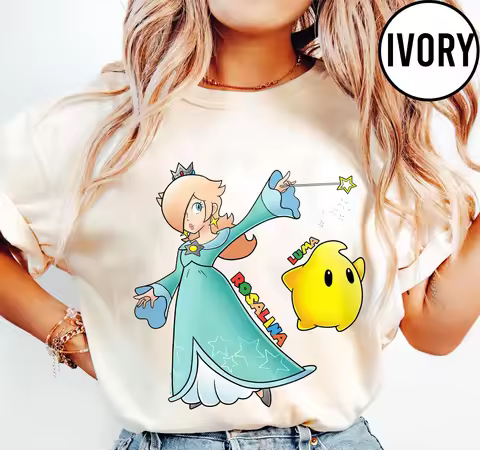 Cute Rosalina Luma Custom Name Shirt Super Mario Portrait T-shirt 2026 Summer New Men's Women's Fash