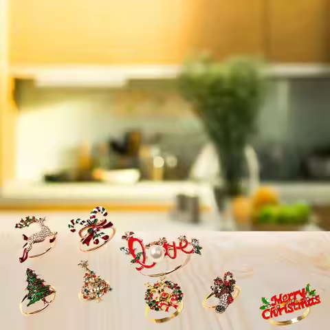 8x Christmas Napkin Rings Napkins Rings Holder Metal Napkin Rings Buckle for Wedding