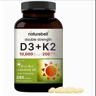 ✨️พร้อมส่ง✨️Vitamin D3 K2 (10000 IU Vitamin D + 200mcg Vitamin K MK-7) 240 ซอฟเจล