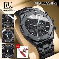 LouisWill Men Casual Watches Mens Quartz Watch Fashionable Watch Multi-function True Three Eye Watch