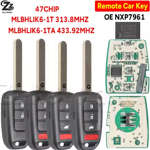 Zz MLHLIK6-1T/1TA 313.8/433.9MHZ NXP791X 47CHIP Car Remote Control Key For Honda Civic Accord City C