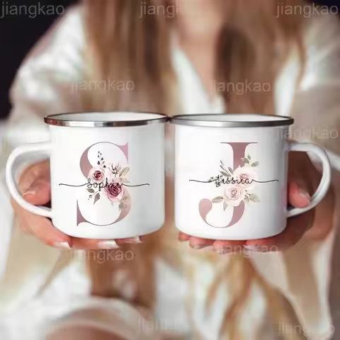 Personalized Mug Floral Initial Name Cup Custom Name Tea Coffee Hot Chocolate Mugs Bride Bridesmaid 