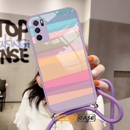 [SC187] Softcase Glass Kaca Ungu/Lilac + TALI Oppo A16/A16s - A15 A5S A54 Reno 6 4G Reno 5F Reno 5 A