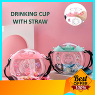 Popular product Kids Sippy Cup: 380ml Cute Plastic Drinking Cup with Donut Push To Open Water Bottle and Straw