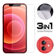 3-In-1 9H HD Clear Tempered Glass + Camera Lens Back Sticker For iPhone 14 13 12 11 mini Pro XS Max X XR 7 8 Carbon Fiber Screen Protector Film 6 6s SE 2020  Carbon Fiber Screen Protector Film