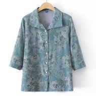 Mom summer wear three-quarter sleeve shirt middle-aged and e妈妈夏装七分袖衬衫中老年人薄款衬衣女装奶奶夏季宽松开衫上衣8.24