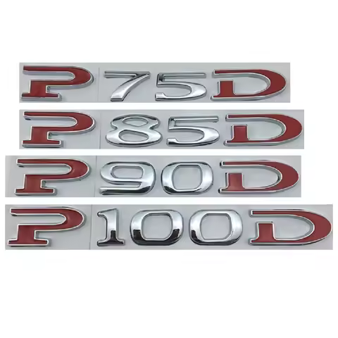 Chrome&Red Trunk Letters P75D P85D P90D P95D P100D 75D 85D 90D 95D 100D Emblems Badges for Tesla MOD