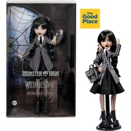 MATTEL Monster High Wednesday Addams Doll in Nevermore Academy Uniform w/ Thing and Backpack, Stand