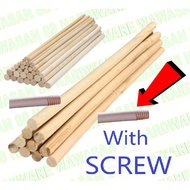 4 Kaki 48 inci Kayu Batang Penyapu Kayu Mop Kayu Bulat Skru 4ft Wooden Broom Stick Handle Threaded Wood Stick