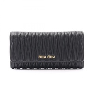 【二手】Miu Miu MATELASSE'1 絎縫黑色皮革長雙折錢包 女士二手 B