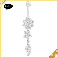 [SK] Women Fashion Rhinestone Flower Waterdrop Body Piercing Jewelry Barbell Navel Ring