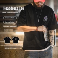 Modern Tooling American Retro Indian Vegetable Tanned Printed t-Shirt Loose Half-Sleeved Pure Cotton