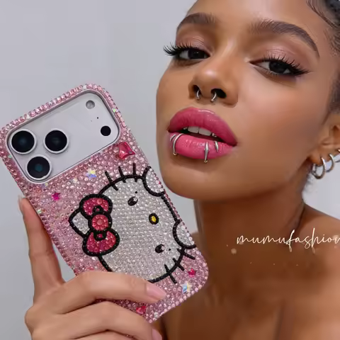 Hello Kitty Rhinestone Crystal Phone Case Chain For iPhone17 16 15 14 13 12 11Pro Max X Xs XR 7 8 Pl