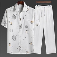 Bộ đũi nhẹ mát cho ông cho bố, Đồ bộ trung niên nam cổ bẻ áo ngắn tay quần dài , Phong cách thanh lị