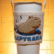 【動物系列杯套】人氣水豚 可愛動物 立體刺繡 刺繡杯套 環保杯套