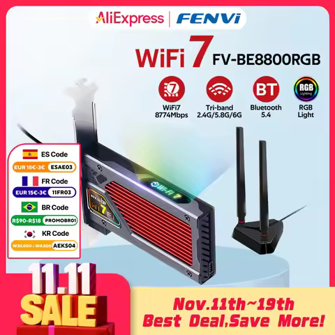 Fenvi 8800Mbps WiFi 7 BE200 PCIe WiFi Adapter FV-BE8800RGB Bluetooth 5.4 WiFi7 for Intel BE200 Wirel