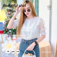 " ด่วนพิเศษ!! พร้อมส่ง "เสื้อลูกไม้ลายฉลุ น่ารักๆ (รุ่น พิกุลเหลี่ยม) 🌷Recommended