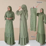 JOJOBars Chiffon Pleated Abaya front zipper Jubah Maxi Dress Lace Outwear Cardigan Moden Muslimah Wear Party Nikah/Tunang