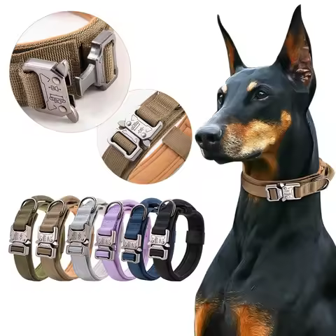 Adjustable Tactical Military Dog Collar with Handle Heavy Duty Metal Buckle Nylon Dog Collar for Lar