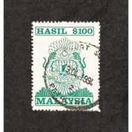 G1479 Malaysia 1985 Revenue $100 Fiscal Stamp Used