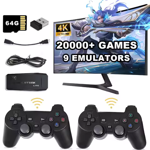 Wireless Game Console M8 Retro Stick with 9 Emulators 20000+ Games 4K HD 2.4G Controllers Plug and P