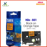Hze-b31 Printing Label (TZe-B31, TZ2-B31), 12mm X 8m, Black Letters On Bright Orange, Luminous