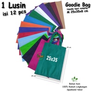 Lusinan isi 12 pcs Tas Kain Spunbond Goodie Bag Tali Polos Uk. M 25x35x8 cm Shopping bag / Kantong Belanja Lipat Supermarket Serbaguna Tile Souvenir Hampers Ultah / Ulang Tahun / Wedding / Tote bag Pernikahan / Paper bag Tasyakuran