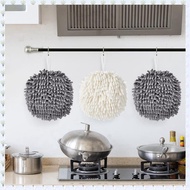 (JHWU) 4 Pieces Chenille Hanging Hand Towels Hanging Absorbent Soft Hand Bath Towel Fuzzy Ball Hand