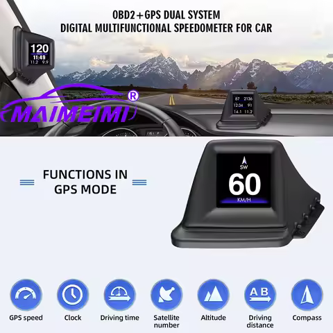 OBD2+GPS Multi-function HUD Gadget On-board Computer A-pillar Trim Install RPM Turbo Oil Pressure Wa