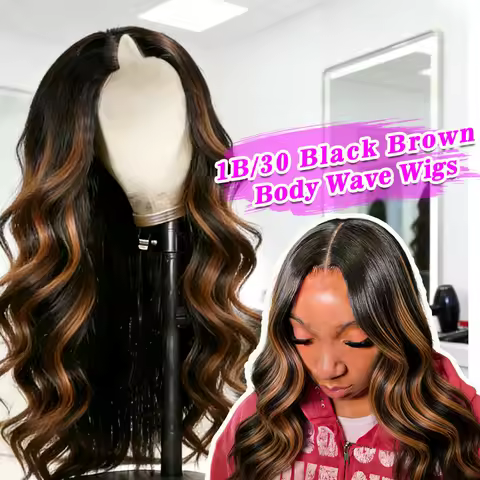 220% Density Upgrade U Part Wigs V Part P1B30 Ombre Highlight Body Wave Wig 30 32inch Natural Color 