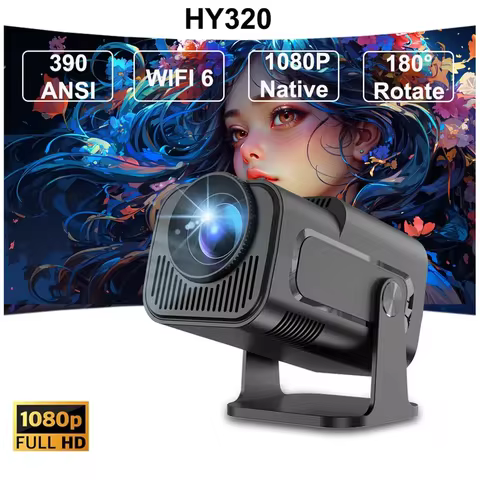 HY320 projector 4k Native 1080p Android Projectors 390ANSI Wifi Cinema Outdoor Portable 180° Rotable