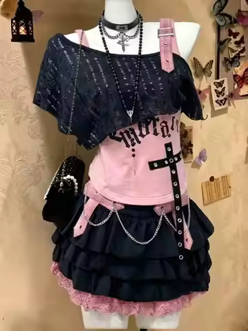 Japanese Sweet Lolita 3 Piece Outfits Y2K Vintage Ruffle Tops Mini Skirt Harajuku Preppy Casual Dail