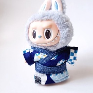 15cm棉花娃衣, Labubu17cm娃衣, 手作玩偶衣服-藍色拼牛和服
