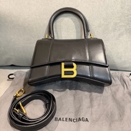BALENCIAGA 巴黎世家 Hourglass XS黑色B字標誌牛皮手提斜背沙漏包