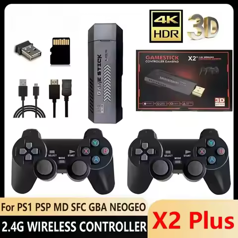 4K HD X2 Plus Game Stick 2 4G Retro Video Game Console Wireless Controller TV 50 Emulator PS1 N64 DC