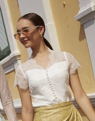 เสื้อลูกไม้เนื้อนิ่ม Carisa แบบคุณใหม่ ดาวิกา คอวี แต่งเชิงลูกไม้ เนื้อผ้ามีความยืดหยุ่นใส่สบาย ซับใ