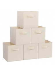 帶手柄的可摺疊布質立體收納箱,11英寸的衣櫃收納組織盒,適用於衣櫥,服務室,儲藏室(米色/黑色/灰色,3/6件裝)